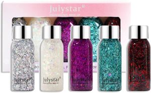 Holographic Body Glitter Gel Glitter Gel Eyeshadow Face Liquid Shimmer Gel Kit Glitter Nail Sequins Iridescent Flakes for Face Eye Hair Body Lip Festival Makeup Nail Art 4 Colors