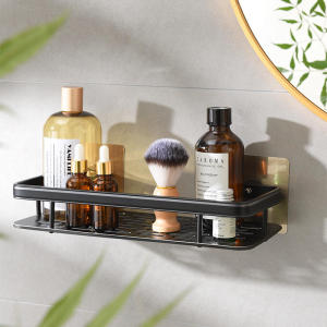 Adhesive Shower Caddy Bathroom Shelf Shower Storage Rack No Drilling Wall Mounted Shower Holder Aluminum Shampoo Holder