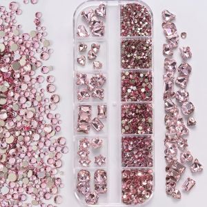 FLYING Clear Glass 3D Nail Art Rhinestones 12 Grids Mixed Shapes Diamond Nail Charms Selling Colorful Flatback Nail Art Charms DIY Nail Art