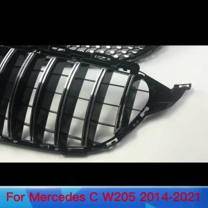 GT GTR Diamond Front Bumper Grille Grill For W205 S205 C205  Benz C 2014-2021 C180 C200 C260 C250 C300 AMG Hood Mesh