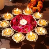 Metal Decorative Urli Bowl for Floating Flowers & Tealight Candles | Diwali & Pooja Decor (Pack of 1 Pc | Size - 10.5 & 11.5 Inches)