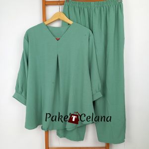 Setelan wanita jumbo bahan crinkle airflow tebal lembut BB 80 - 85 kg LD 120 - 130 oneset blouse