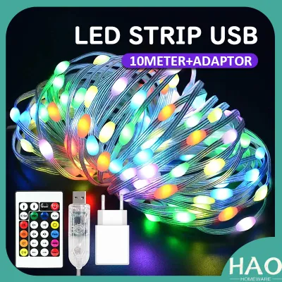 Lampu Hias LED Strip USB 10 Meter + Adaptor / Bluetooth Lampu Dekorasi LED String / Fairy Light Pohon Natal & Ulang Tahun / Leather Line Light Symphony