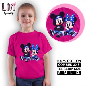 Baju Kaos Anak Perempuan Motif Mickey Miki Lucu Kece Umur 1 - 8 Tahun / Atasan Anak Cewe Pink Fanta