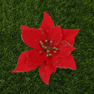 NUVOX 10pcs Glitter Christmas Flowers with Clip 5.5 Inch Christmas Poinsettia Flowers Decorations Artificial Christmas Flowers for Christmas Tree Christmas New Year Wreath Wedding Holiday Decoration