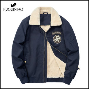 FUGUINIAO Winter Middle-age Mens Jacket Fleece-lined Thickened Stand Collar Jacket Winter Pure Cotton Clothes Warm Plush Mens Clothing