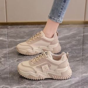 Free Shipping WomenS Fashionable Leather Sneakers Spring New Collection Soft Sole Non-Slip Wide Fit Suitable For Larger Feet