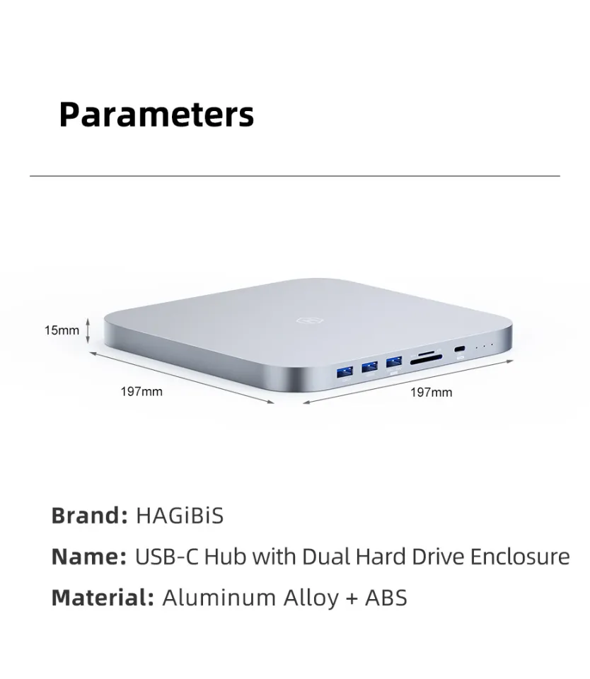 USB Hubs Hagibis Hub for mini M1/M2 with Enclosure SATA NVME M