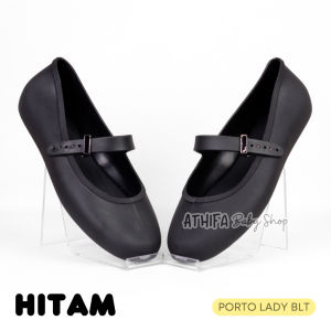 Sepatu Slip On Flatshoes Wanita Untuk Kerja Karet Anti Air Kekinian Korean Style Porto BLT Hitam 36-40