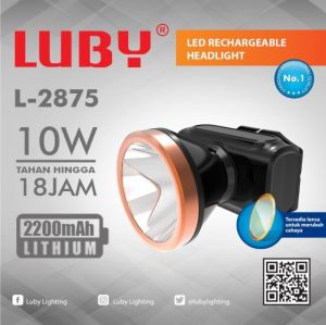 COD Senter Kepala LUBY 10W L-2875 Cahaya Putih Headlamp Rechargeable Lithium Original Luby L-2875
