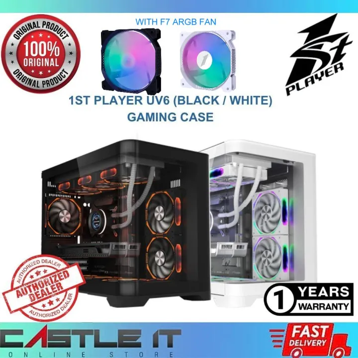 1st Player UV6 U-Shape Glass Transparent BLACK WHITE Gaming Case Chassis Casing ARGB Megaview MATX