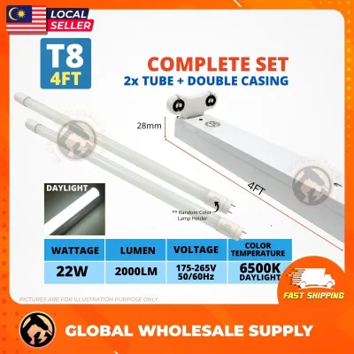 FULL SET DOUBLE 4FT T8 Led Tube Light Lampu Kalimantang LED Ceiling Light Led Tube With Casing LED Set Lampu Panjang