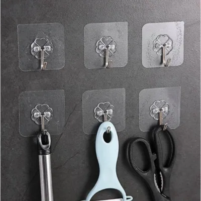 Set 10 Móc dán tường chịu lực 20kg màu vàng siêu dính và 10 Móc Treo Vật Dụng Dán Tường Trong Suốt