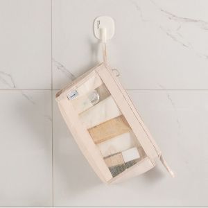 495HS Portable Travel Cosmetic Bag Foldable Hanging Mesh Makeup Organizer Handheld Case Multifunctional Shower Storage Pouch Brushes
