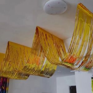 STYLETENK 3-Fold Wave Design Decorative Sequin Ribbons 33cm×450cm Size Suspended Ceiling Fittings Wedding Background Cloth Festival Sequin Material Stage Decoration Rain Curtain Wedding Celebration
