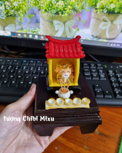 Bộ Miếu Thần Tài Mini Việt Nam 3D Cổ Điển + Tượng Chibi Mixu + Lư & Chồng Cúng + Đế Vuông - Trang Trí Nhà Cửa Phong Cách Châu Âu