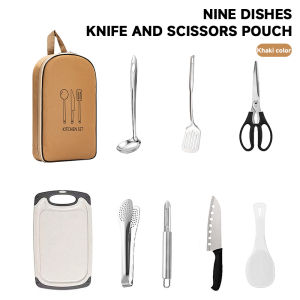 Portable 9-in-1 Camping Cooking Set Stainless Steel Outdoor Kitchenware Picnic Bag