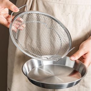 Stainless Steel Oil Filter Tray 18/22cm Reusable Oil Frying Grease Tray Kitchen Oil Strainer Basket