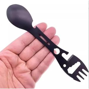 Alat Survival Outdoor 10-in-1 Model Spork Sendok Garpu Multifungsi untuk Camping Dilengkapi Kunci dan Pembuka