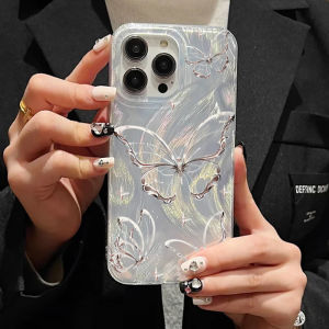 For iPhone 14 13 15 16 17 Pro Max Case Luxury Laser Silver Butterfly Phone Case for iPhone 16E 11 12 Pro Max  7 8 16 Plus Case