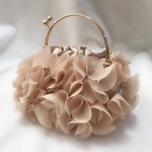 New Fashion Handbag Women Flower Bag Solid Cute Luxury Champagne Bag Floral Bride Totes Cute Trendy Casual Bags