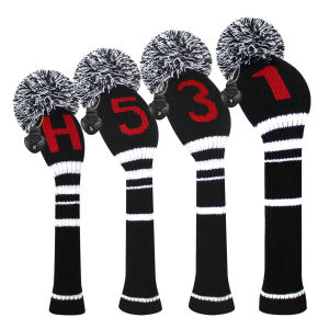 Scott Edward Golf Headcover 4pcs Wood Club Covers For Driver Cover Fairway and Hybrid with Lovely Knit PomPom