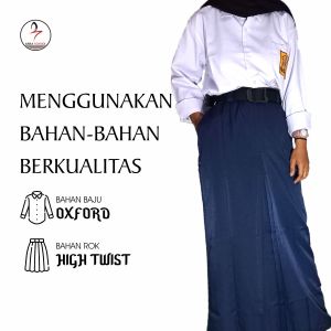 Arra school- Setelan Seragam Sekolah SMP Perempuan Rok Rempel satu depan Baju Panjang Putih Polos