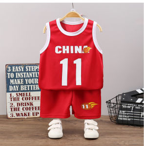 BUBBLE KIDS ชุดกีฬาเด็ก ชุดบอลเด็กฤดูร้อนเด็กกีฬาเสื้อกั๊กกางเกงขาสั้นชุดบอลเด็กแห้งเร็วเสื้อผ้าเด็ก Size80-150