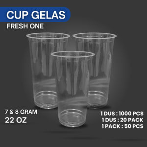 ( 1 PACK 50 PCS ) CUP GELAS PLASTIK REGULAR NATURAL DATAR 22 OZ ES TEH JUS FRESH ONE GELOZ PREMIUM