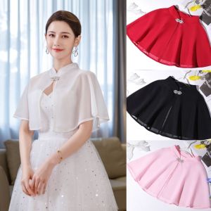 MUSASI Women Bridal Wrap Soft Cape Wedding Cloak Chiffon Shawl Wedding Bridal Shawl Evening Prom Cape Bride Cape