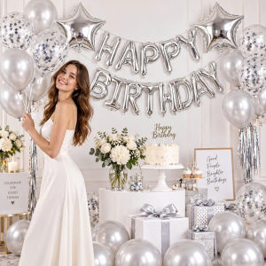 Set Bóng Bay Trang Trí Sinh Nhật Happy Birthday Kèm Bóng Sao Kim Tuyến Decor Tiệc Tại Nhà Nhiều Màu Sắc - Bong Bóng Bóng Nhôm
