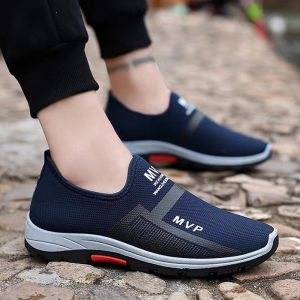Men Summer Korean Fashion Mesh Breathable Slip On Loafers Black Rubber Shoes Comfortable Flat Casual Walking Shoes For Men On Sale