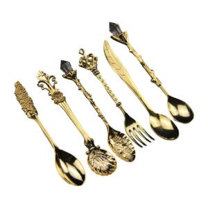Classical Antique Styles Coffee Spoons Collection 6 Piece Zincs Alloy Spoons Nonslip Grip Kitchen Cocktails Tool