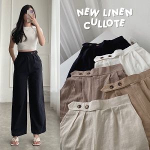 Celana Kulot Linen Double Button /Kancing Highwaist Premium Size (M L XLXXL) Dari BB 40-75kg Celana Kulot Linen Kancing Terlaris Celana Kulot Wanita Terbaru