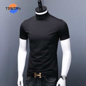Mens High-neck Short-sleeved T-shirt Cotton Half-sleeved Mens Bottoming Shirt Handsome Teenagers Thin Section of The Fashion In The Collar Mens Short-sleeved Tops