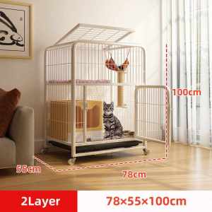 🐱4 Tier Cat Cage Galvanized Steel Anti-Karat Mudah Alih with Wheels Roda & Platform Tangga Removable Dulang 3 Pintu Design (2/3/4 Tingkat)