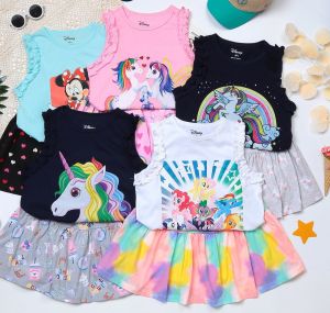 Set chân váy kèm áo bé gái size đại 20 tới 47 kg vải dư cotton chất dày dặn rất đẹp quần có chip đùi bên trong có áo cọc tay và  ba lỗ để chọn