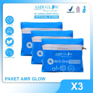 AMR GLOW - 3 PAKET - Paket AMR Glow Skincare All Skin x3 Paket 3in1 Dengan 1pot Cream Extra isi Netto 20gr