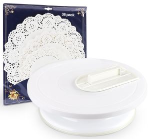 Bàn Xoay Nhựa Trang Trí Bánh Kem Đế Silicon Chống Trơn Trượt 28cm