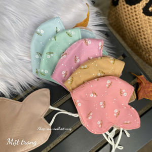 Khẩu trang tai mèo họa tiết hoa nhí 3 lớp Set 5 cái 5 màu có dây rút điều chỉnh