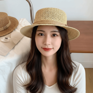 Sun Protection Straw Boater Hat Breathable Mesh Lightweight Handwoven Sun Cap Exquisite Craftsmanship Adjustable