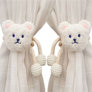 FOUNDTWO 2Pcs Ins Cartoon Bear Curtain Cute 3D Window Curtain Buckles Gift Plush Bear Curtain Tieback Curtain Decor