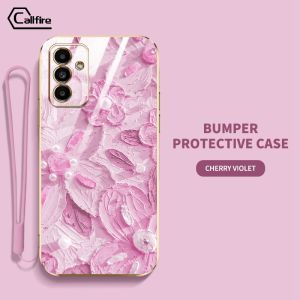 Callfire Plating Phone Case For Samsung M55 C55 A14 A13 M23 F23 A34 A54 5G A04S 4G M14 A05S A15 A35 A55 5G Case Flowers Painted Oil Painting Patter Soft Casing Free Lanyard