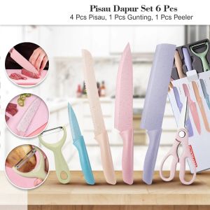 Pisau Set Warna Warni Macaroon 6IN1 Stainless Steel Kitchen Knife