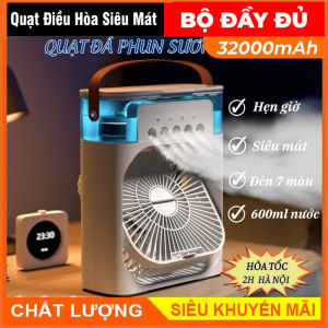 Quạt Hơi Nước Mini Quạt Điều Hòa Hơi Nước Quạt Phun Sương Tạo Đổ Ẩm 3 Cấp Độ Gió Dung Tích Bình Chứa Nước 600ml Chức Năng Hẹn Giờ Thông Minh Tích Hợp Đèn Led Ngủ Mini Air Conditioner Fan