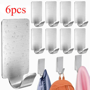 5pcs Stainless Steel Wall Hook Self Adhesive Kitchen Bathroom Key Hanger Heavy Duty Strong Hooks