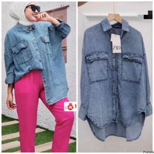 ZAHRA DENIM SHIRT ZR SNOW ACID / DENIM SHIRT VIRAL ZR TERBARU / OUTER JEANS ZR 2873