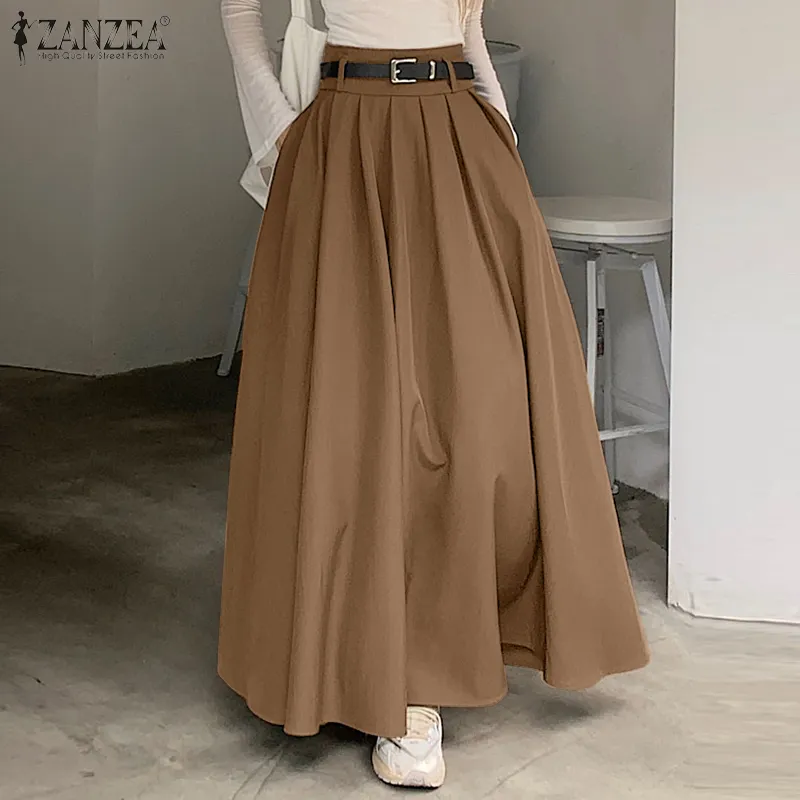 Esolo ZANZEA Korean Style Women Pleated Umbrella Long Skirt Dress