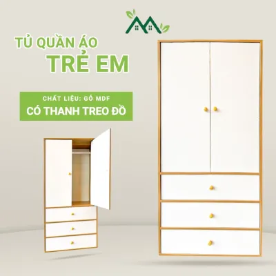 TỦ GỖ ĐỰNG QUẦN ÁO TỦ TRẺ EM TỦ 5 CÁNH trắng
