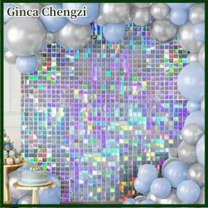 Ginca ฉากหลังโพลี chromeshimmer 3D แผงเลื่อมฉากหลังศิลปะผนังพื้นหลังผ้าฉากหลังตกแต่งงานแต่งงานงานเลี้ยงวันเกิด
